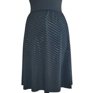 Vintage 90s Black Metallic Stripe Midi Skirt USA Goth Grunge Y2K Retro